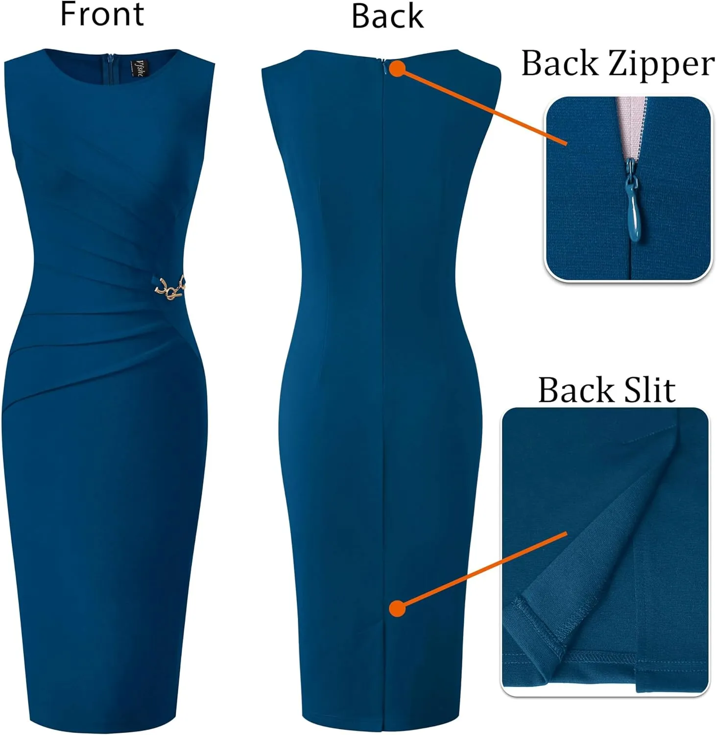 VFSHOW Womens Elegant Ruched Work Business Office Cocktail Party Sheath Dress