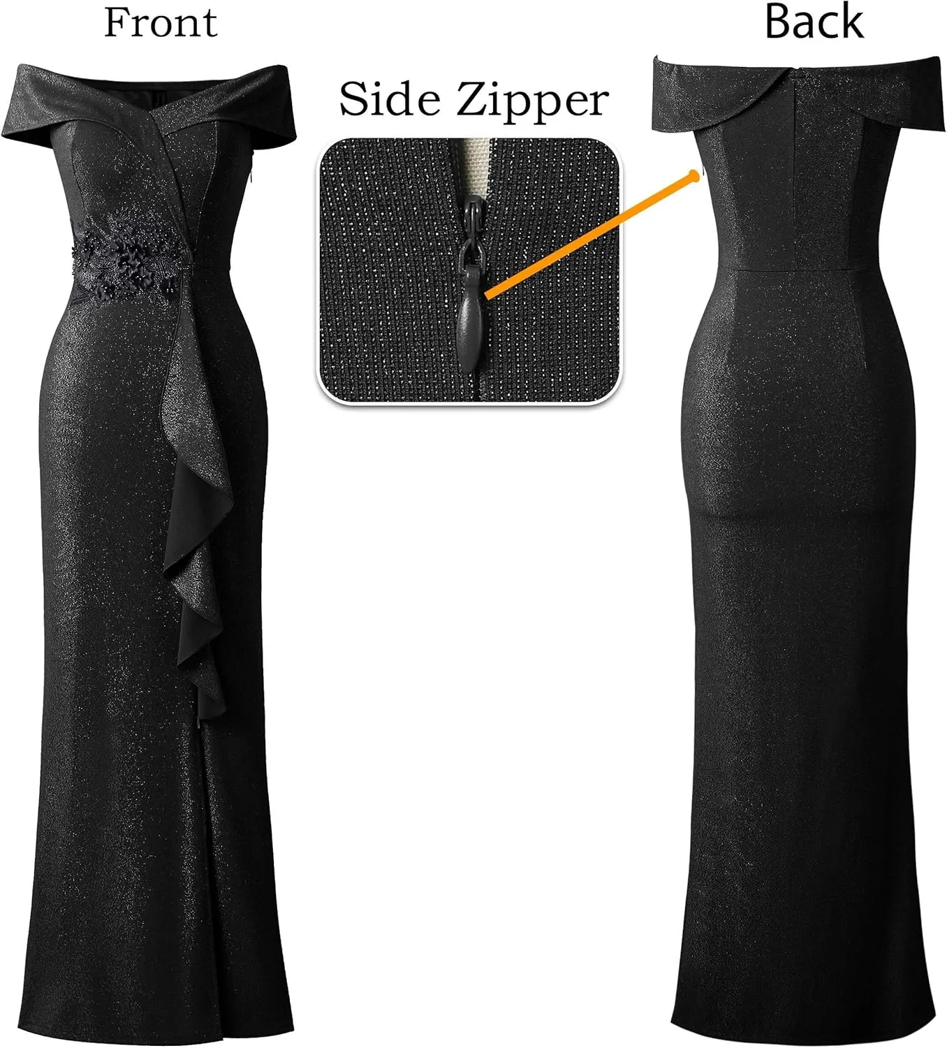 VFSHOW Womens Sexy Elegant Formal Prom Off Shoulder Ruffle High Slit Maxi Dress 2023 3D Flower Applique Cocktail Evening Gown
