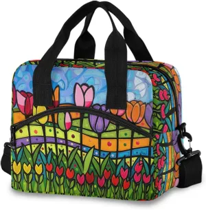 Vibrant Tulips Flowers Field Lunch Box for Men Women Adults Insulated Lunch Bag Cooler Bag with Adjustable Shoulder Strap for Work Picnic Travel