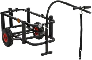 vidaXL - Black Steel Fishing Trolley with Bag - High Load Capacity and Easy Maneuverability with Pneumatic Wheels and Extendable Handle - Convenient Removable Bag and Fishing Rod Holders