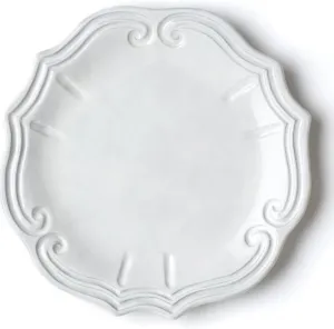 Vietri Incanto Baroque European Dinner Plate Earthenware Classic Italian Tableware Elegant Design - 11 Inch White