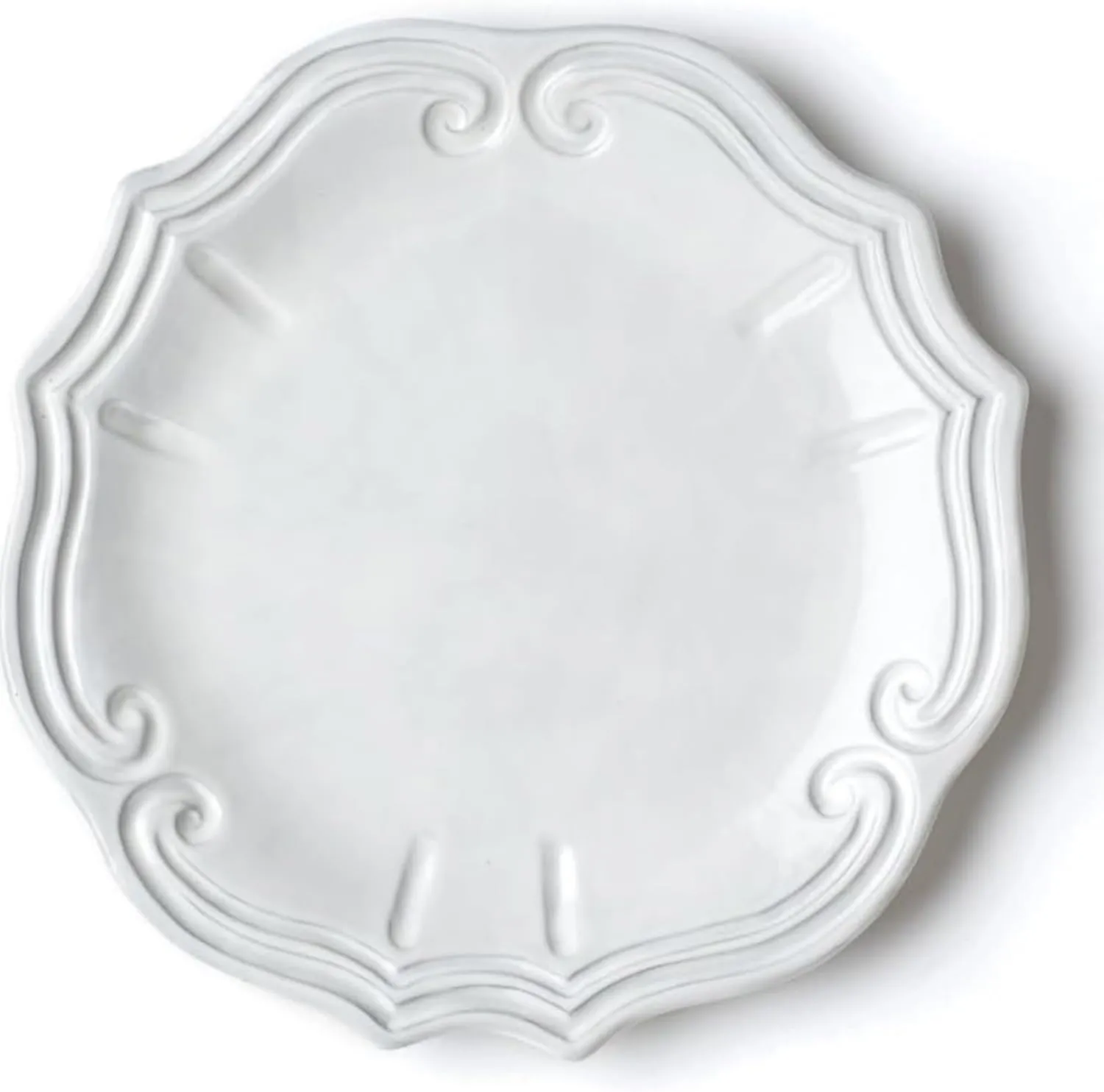 Vietri Incanto Baroque European Dinner Plate Earthenware Classic Italian Tableware Elegant Design - 11 Inch White