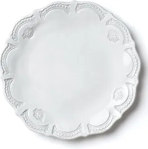 Vietri Incanto Lace European Round Dinner Plate Elegant Handcrafted Earthenware Italian Tableware - 11 Inch White