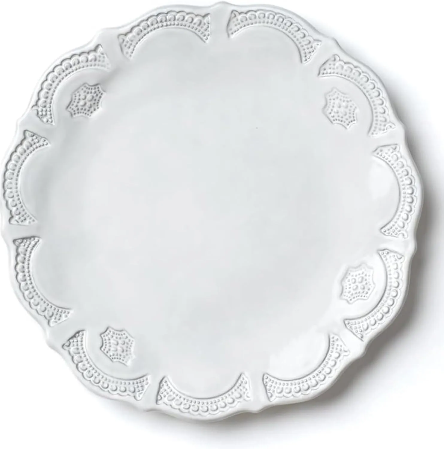 Vietri Incanto Lace European Round Dinner Plate Elegant Handcrafted Earthenware Italian Tableware - 11 Inch White