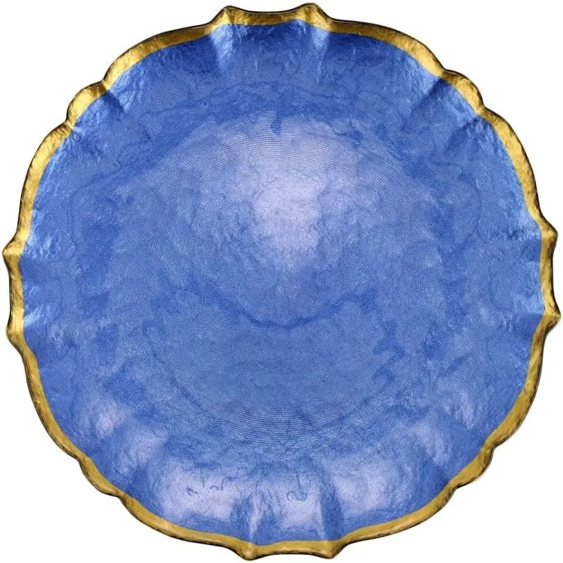 Vietri Viva Baroque Glass Dinner Plate Elegant Handcrafted Glass Tableware Dish Durable Design - 10.5 Inch Cobalt