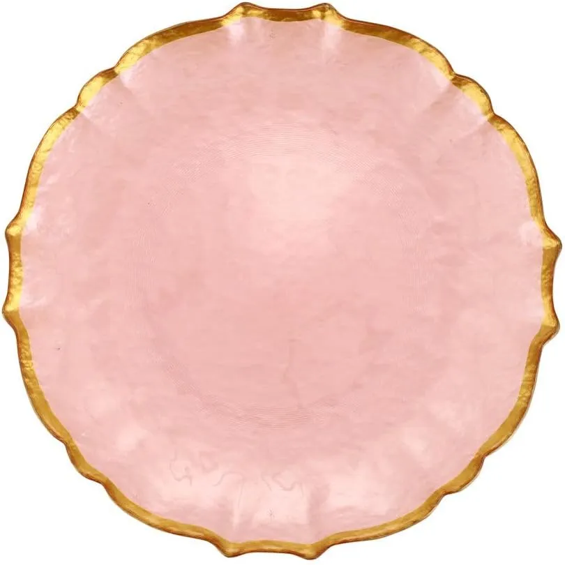 Vietri Viva Baroque Glass Pink Dinner Plate Elegant Handcrafted Glass Tableware Durable Design - 10.5 Inch Pink