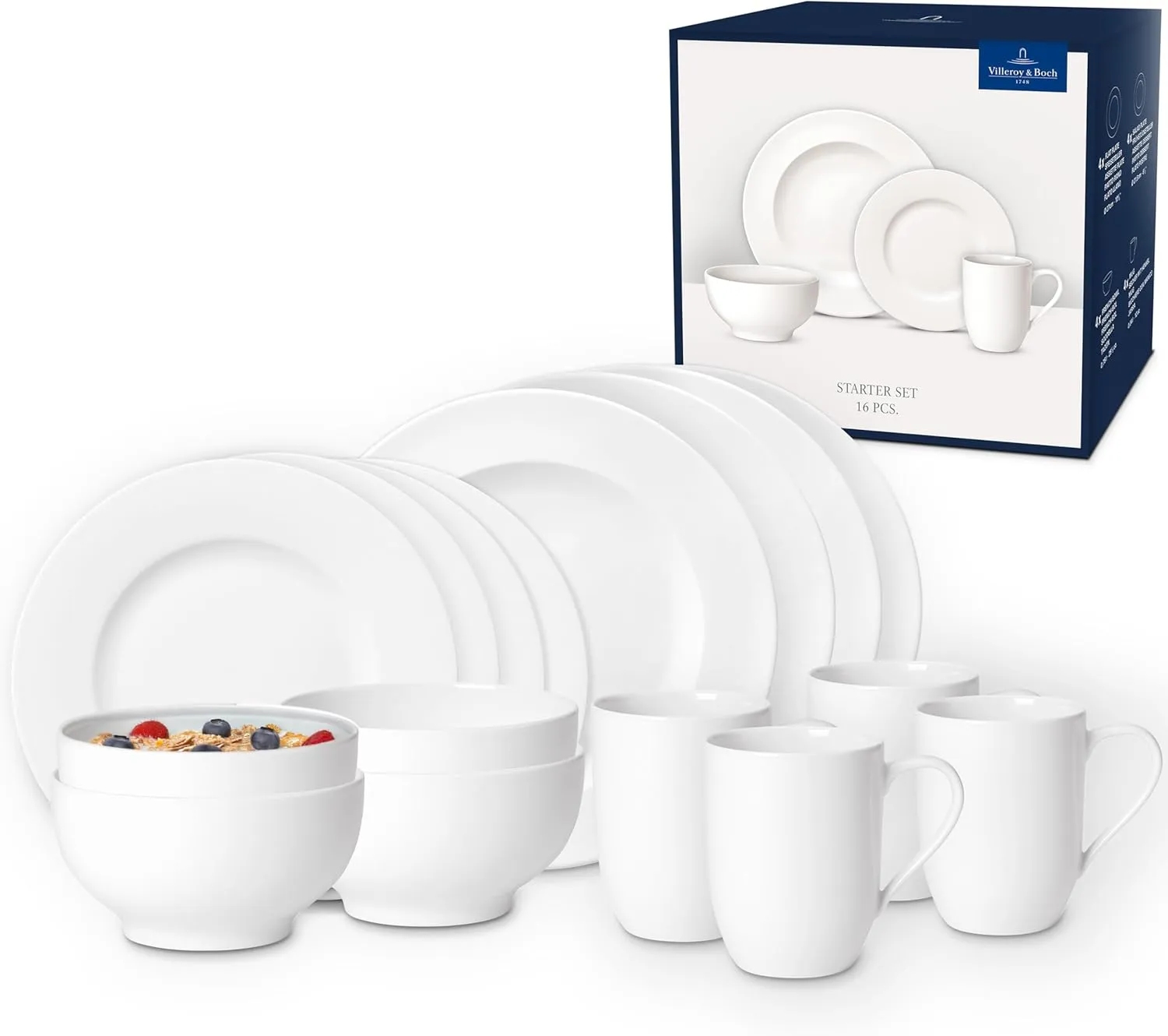 Villeroy & Boch For Me 16-Piece Dinnerware Set, Service for 4, Plates, Bowls & Mugs, Premium Porcelain, Made in Germany