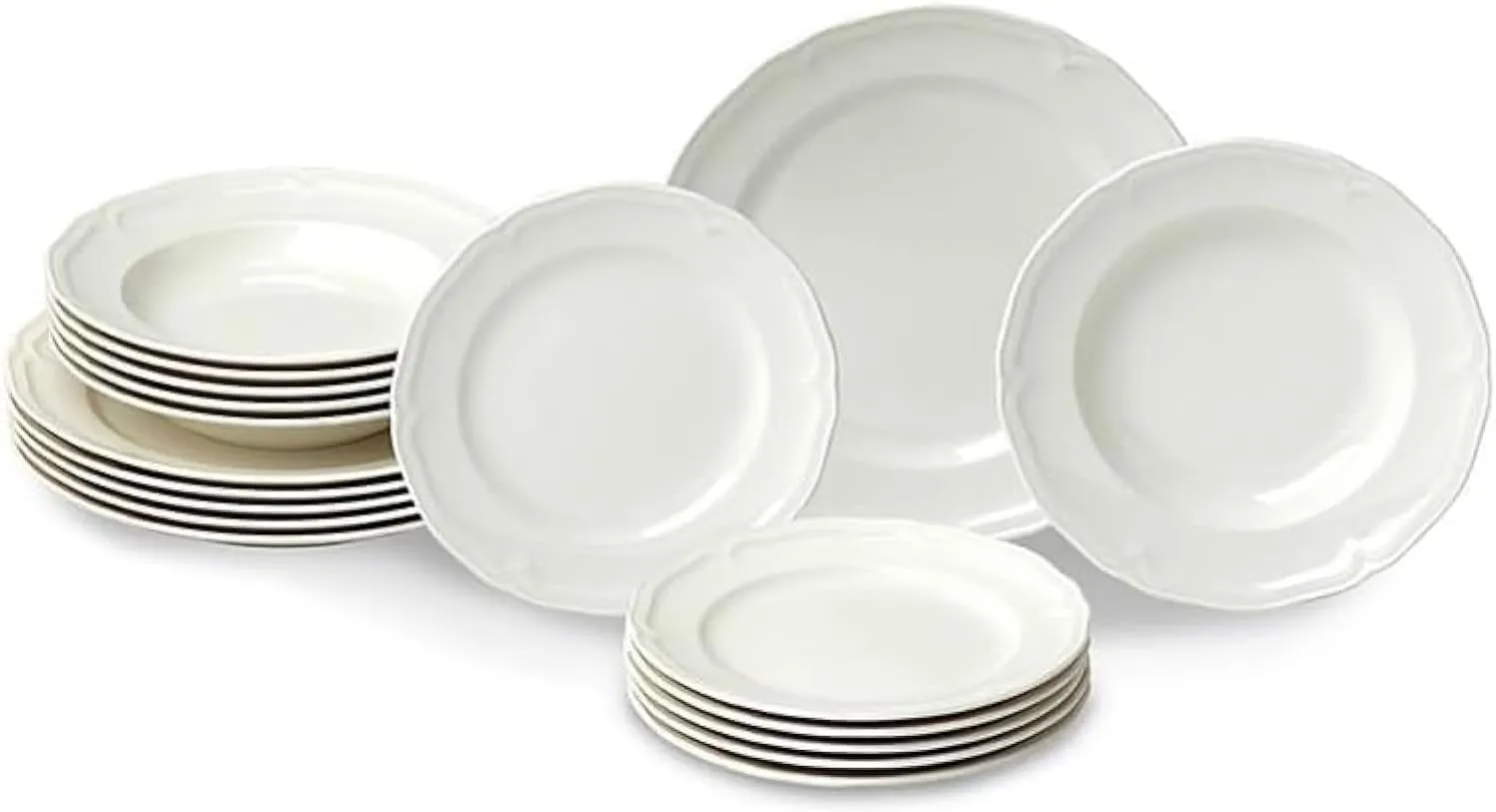 Villeroy & Boch Manoir 18-Piece Dinnerware Set, Plates & Bowls, Premium Porcelain, Made in Germany, White