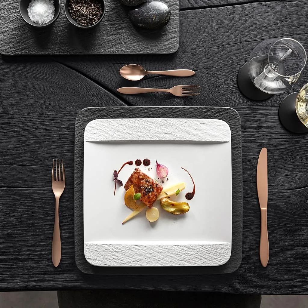 Villeroy & Boch Manufacture Rock Blanc Square, Elegant Plate Made from Premium Porcelain, Dishwasher Safe, White