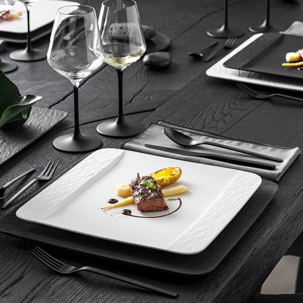 Villeroy & Boch Manufacture Rock Blanc Square, Elegant Plate Made from Premium Porcelain, Dishwasher Safe, White