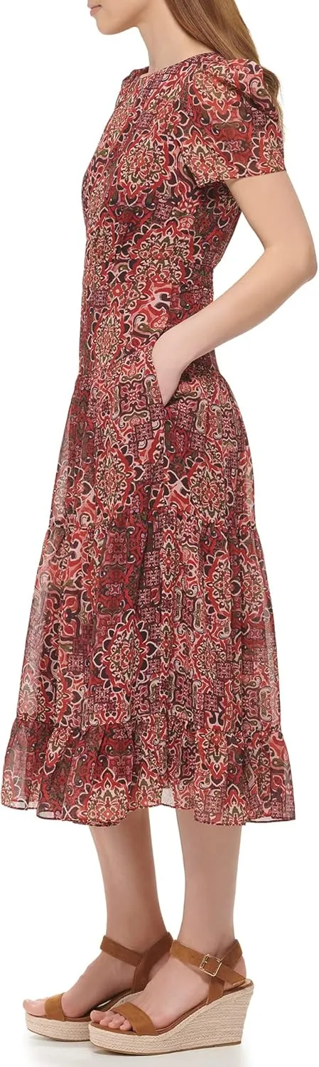 Vince Camuto Women's Casual Tiered Skirt Printed Dress