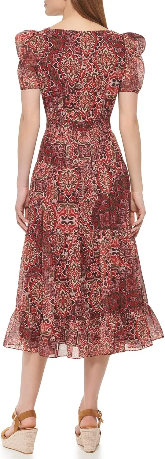 Vince Camuto Women's Casual Tiered Skirt Printed Dress