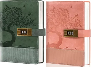 Vintage Diary with Lock for Women Girls Journals for Writing Note Taking Boys Men, 5.9x 8.3 in, Green and Pink Diary with Lock for Women Girls 256 Pages