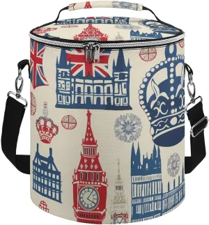 Vintage England London Big Ben Red Blue Crowns Insulated Lunch Bag Reusable Cooler Tote Bag for Camping Picnic Beach Work