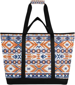 Vintage Ethnic Print Reusable Insulated Lunchbox Cooler Bag, Leakproof Kitchen Grocery Bag Collapsible Portable Cooler Tote Bag for Picnic, Camping, Office, Travel