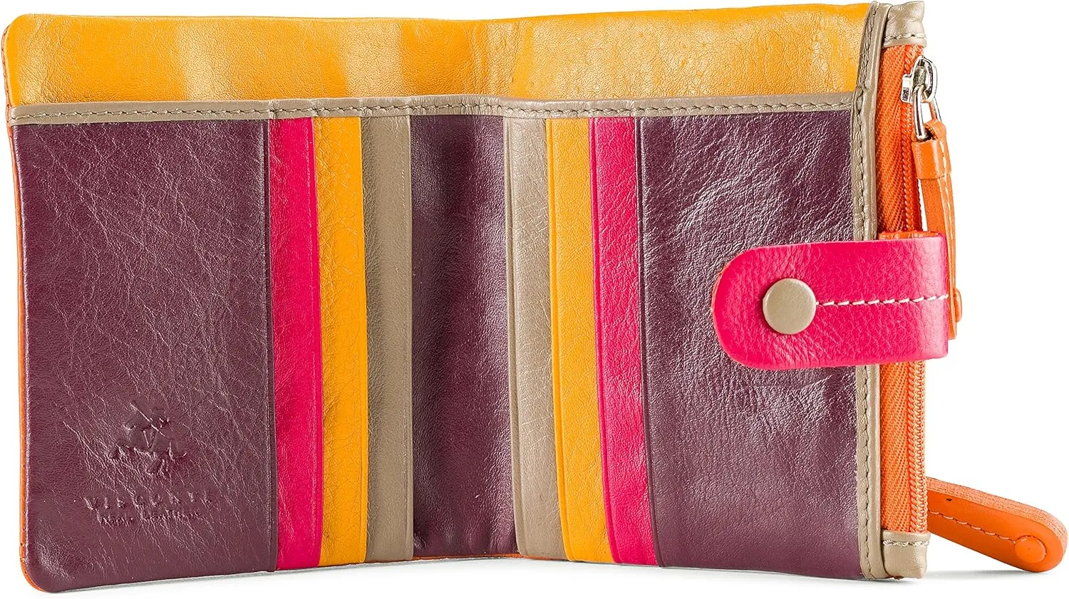 Visconti Mojito M77 Multi Colored Soft Leather Compact Wallet/Purse 3.5" x 4.3" (Orange Multi)