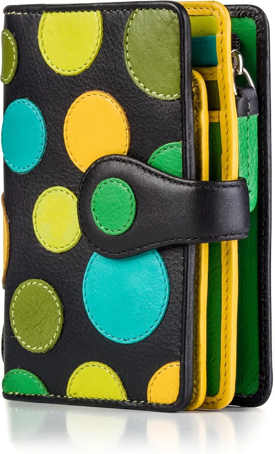 Visconti P1 Saturn Ladies Soft Leather Large Bifold Wallet/Purse with Polka Dots (Lily Pad)