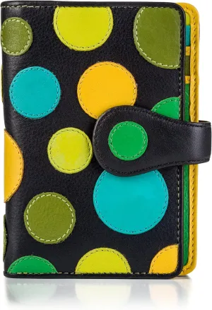 Visconti P1 Saturn Ladies Soft Leather Large Bifold Wallet/Purse with Polka Dots (Lily Pad)