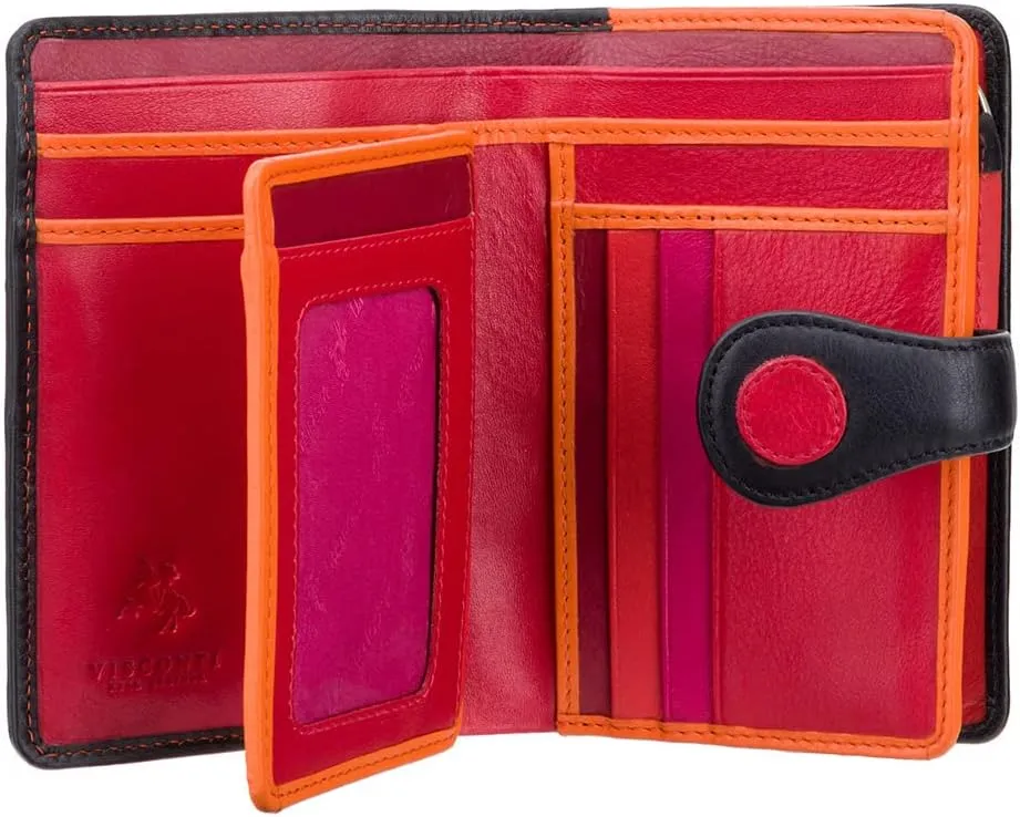 Visconti P1 Saturn Ladies Soft Leather Large Bifold Wallet/Purse with Polka Dots (Very Berry)