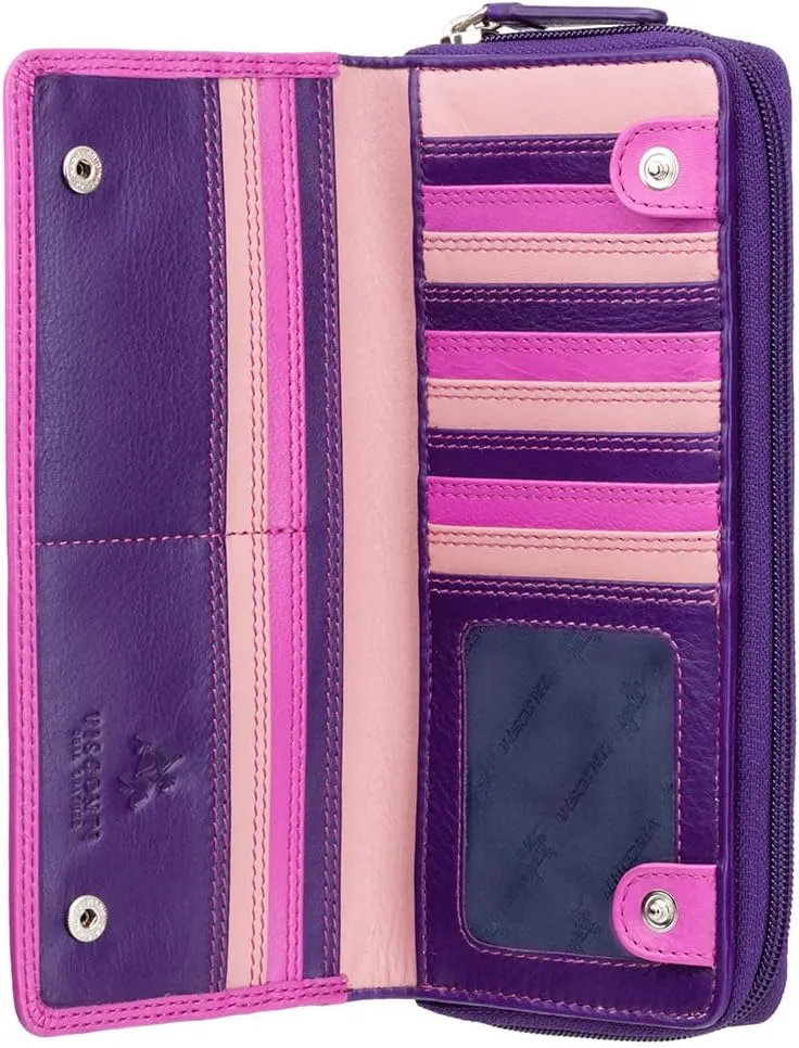 Visconti RB 55 Multi Colored Ladies Soft Leather Checkbook Wallet And Purse, Berry Multi, Large