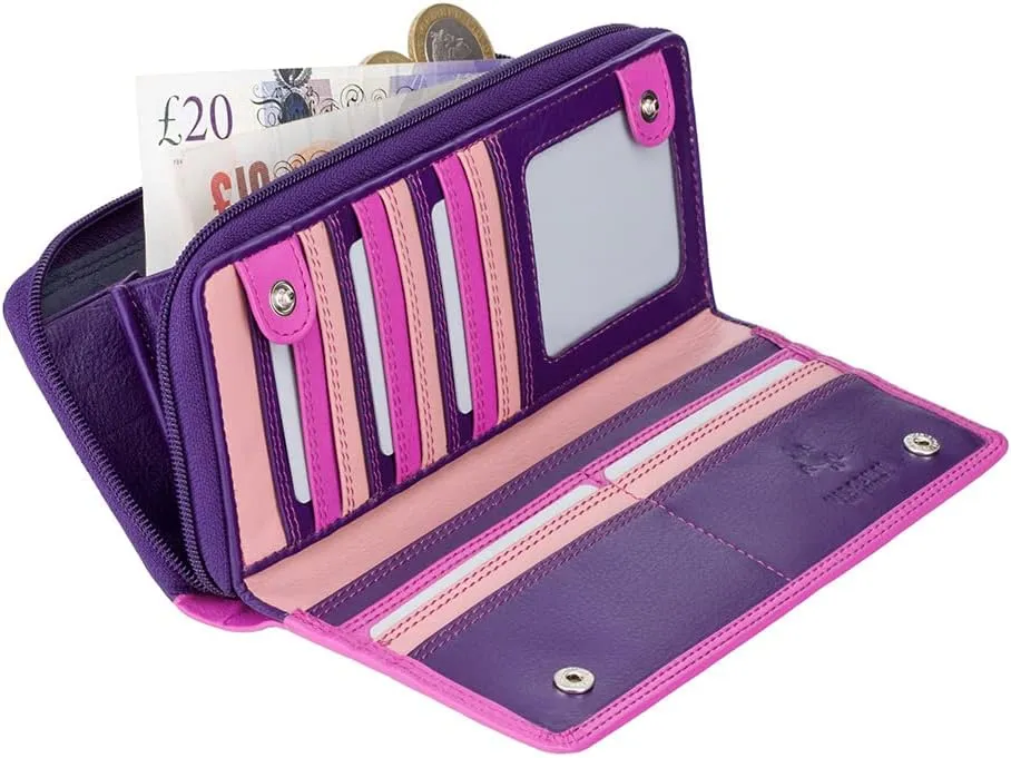 Visconti RB 55 Multi Colored Ladies Soft Leather Checkbook Wallet And Purse, Berry Multi, Large