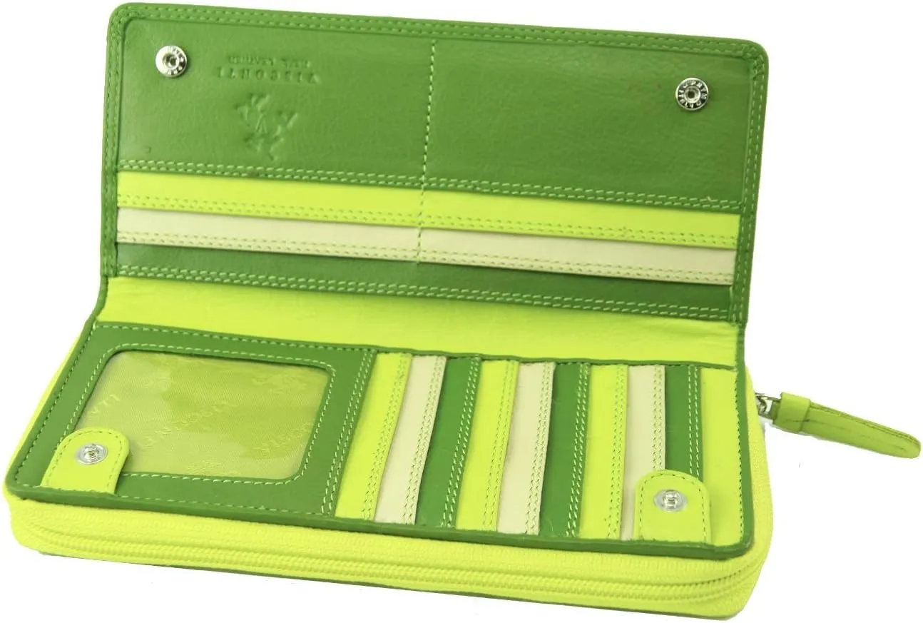 Visconti RB 55 Multi Colored Ladies Soft Leather Checkbook Wallet And Purse (Green/Yellow)