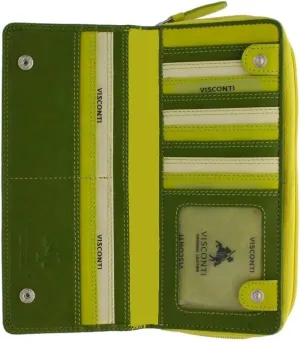 Visconti RB 55 Multi Colored Ladies Soft Leather Checkbook Wallet And Purse (Green/Yellow)