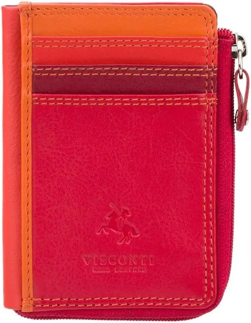 Visconti RB110 Phi Phi Womens Leather Slim ID Credit Card Holder Wallet/Purse (Red Multi)