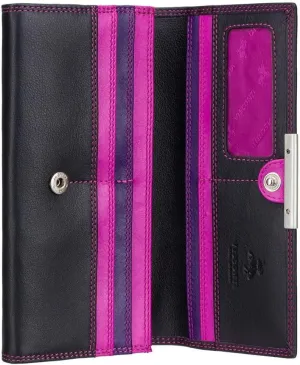 Visconti RIO 11 Ladies Large Soft Leather Wallet Purse Clutch (Black/Pink)