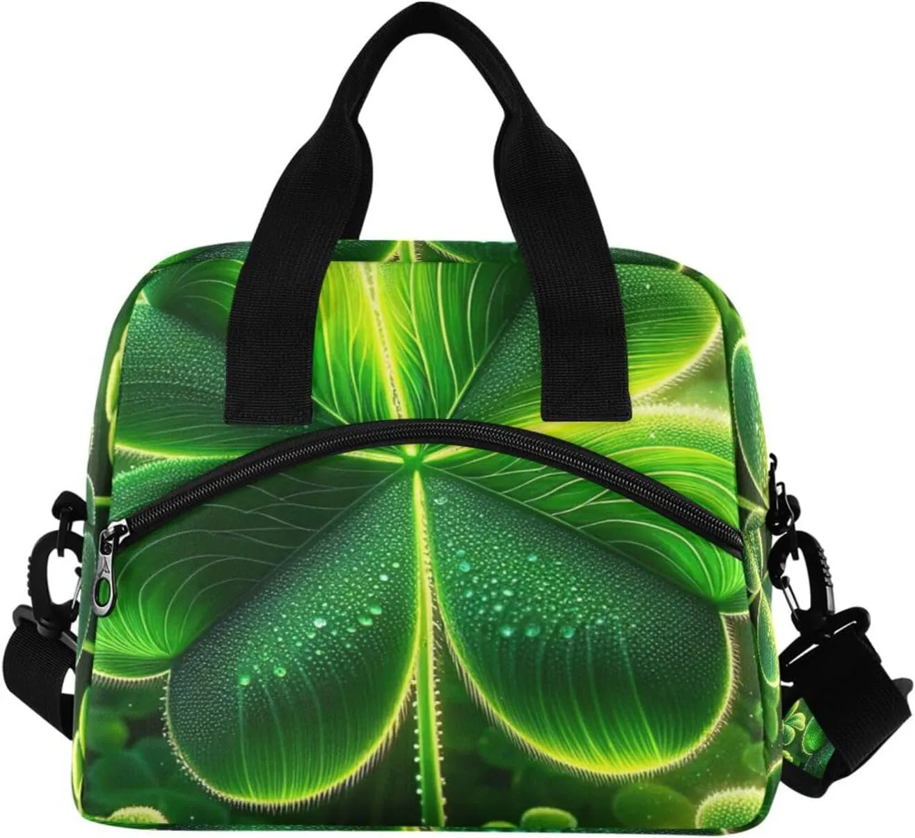 Vivid Green Shamrock Flourish Insulated Cooler Tote Cooler Lunch Bags Insulated, Tote Lunch Box, Cooler with Shoulder Strap