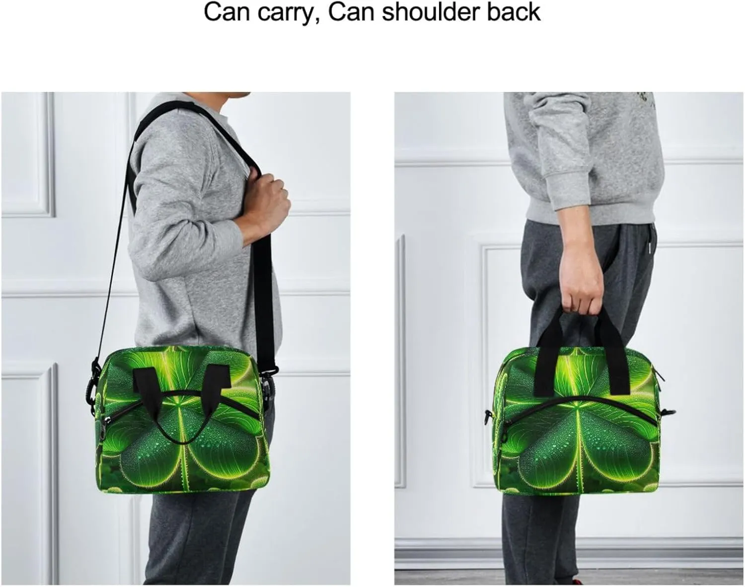 Vivid Green Shamrock Flourish Insulated Cooler Tote Cooler Lunch Bags Insulated, Tote Lunch Box, Cooler with Shoulder Strap