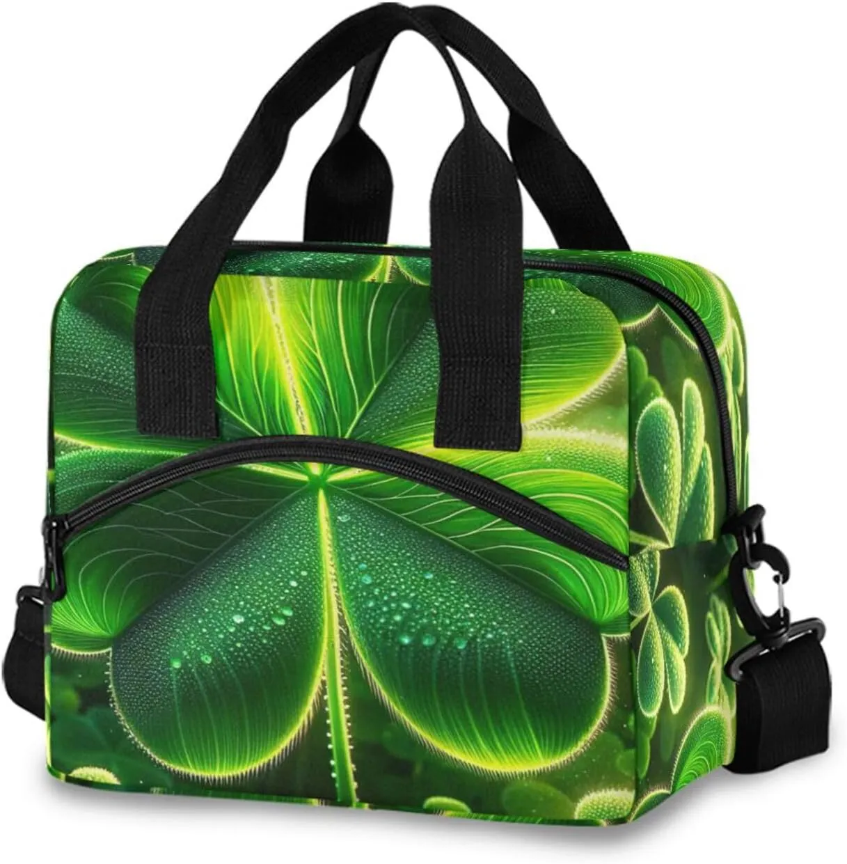 Vivid Green Shamrock Flourish Insulated Cooler Tote Cooler Lunch Bags Insulated, Tote Lunch Box, Cooler with Shoulder Strap