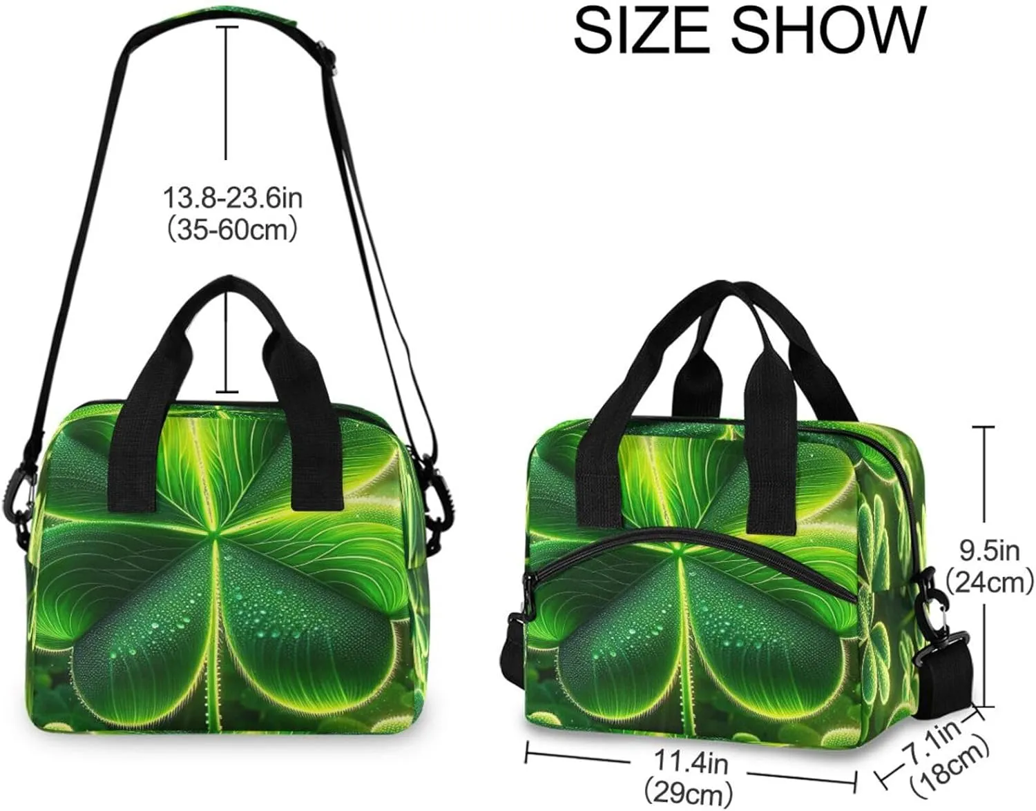 Vivid Green Shamrock Flourish Insulated Cooler Tote Cooler Lunch Bags Insulated, Tote Lunch Box, Cooler with Shoulder Strap