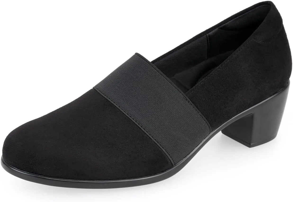 VJH confort Women’s Heeled Shoes, Comfortable Elastic Low Block Chunky Heels Pumps