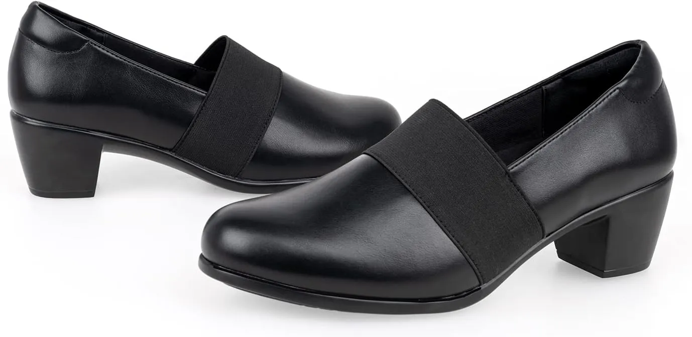 VJH confort Women’s Heeled Shoes, Comfortable Elastic Low Block Chunky Heels Pumps