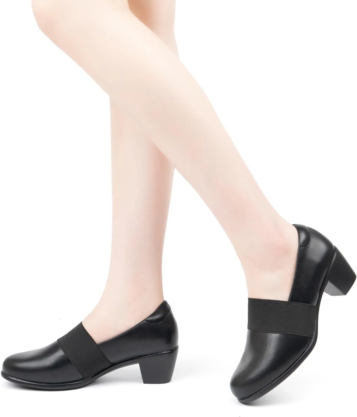 VJH confort Women’s Heeled Shoes, Comfortable Elastic Low Block Chunky Heels Pumps