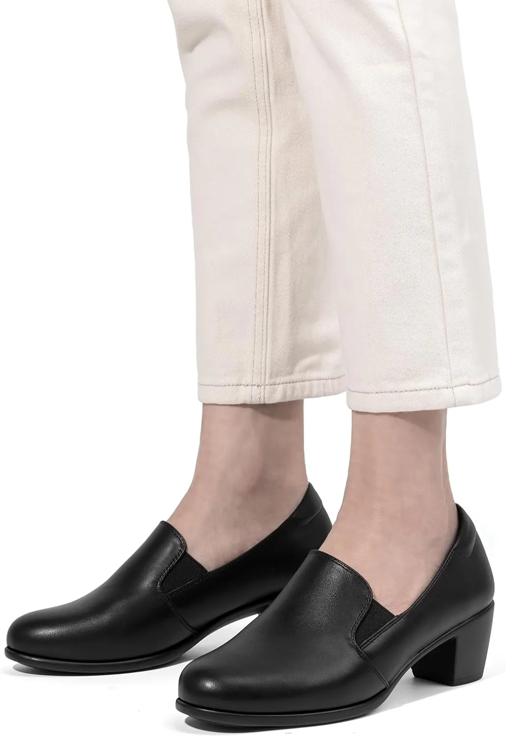 VJH confort Women’s Heeled Shoes, Comfortable Elastic Low Block Chunky Heels Pumps