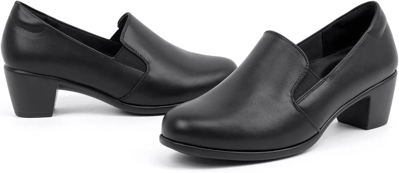 VJH confort Women’s Heeled Shoes, Comfortable Elastic Low Block Chunky Heels Pumps