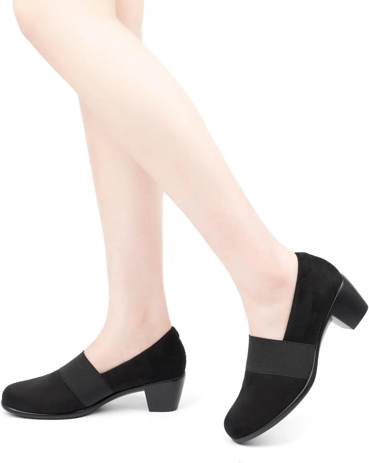 VJH confort Women’s Heeled Shoes, Comfortable Elastic Low Block Chunky Heels Pumps