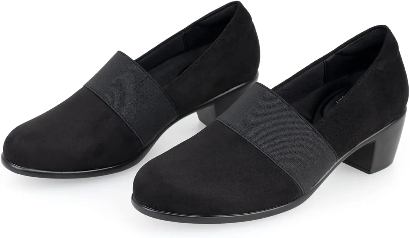 VJH confort Women’s Heeled Shoes, Comfortable Elastic Low Block Chunky Heels Pumps