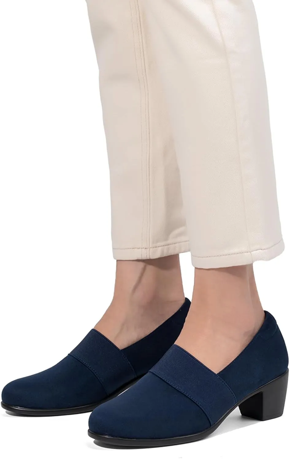 VJH confort Women’s Heeled Shoes, Comfortable Elastic Low Block Chunky Heels Pumps
