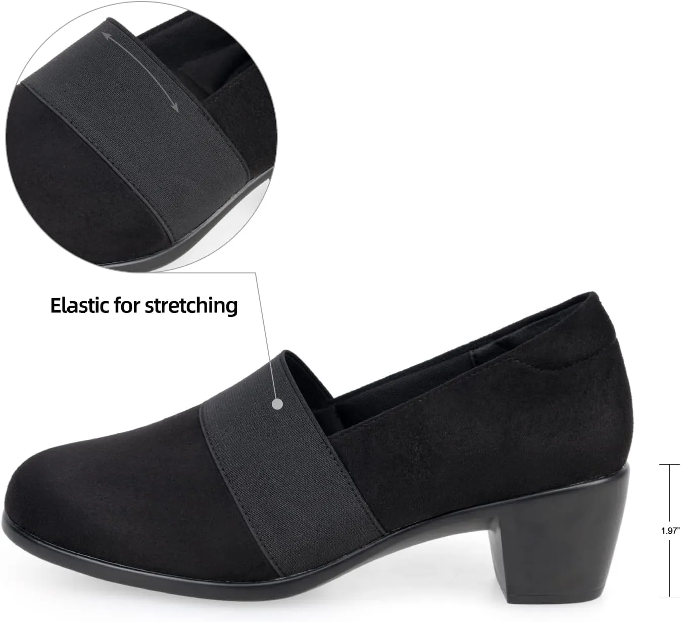 VJH confort Women’s Heeled Shoes, Comfortable Elastic Low Block Chunky Heels Pumps