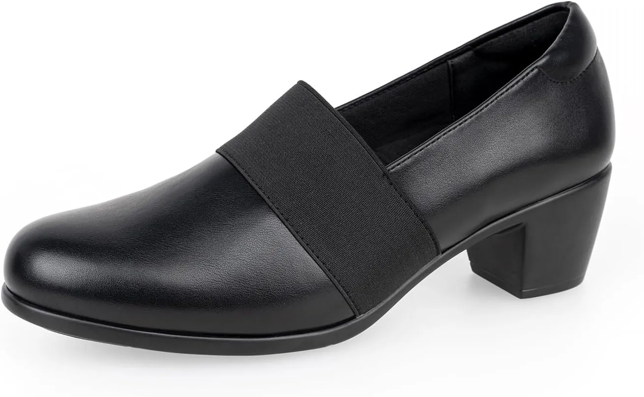 VJH confort Women’s Heeled Shoes, Comfortable Elastic Low Block Chunky Heels Pumps