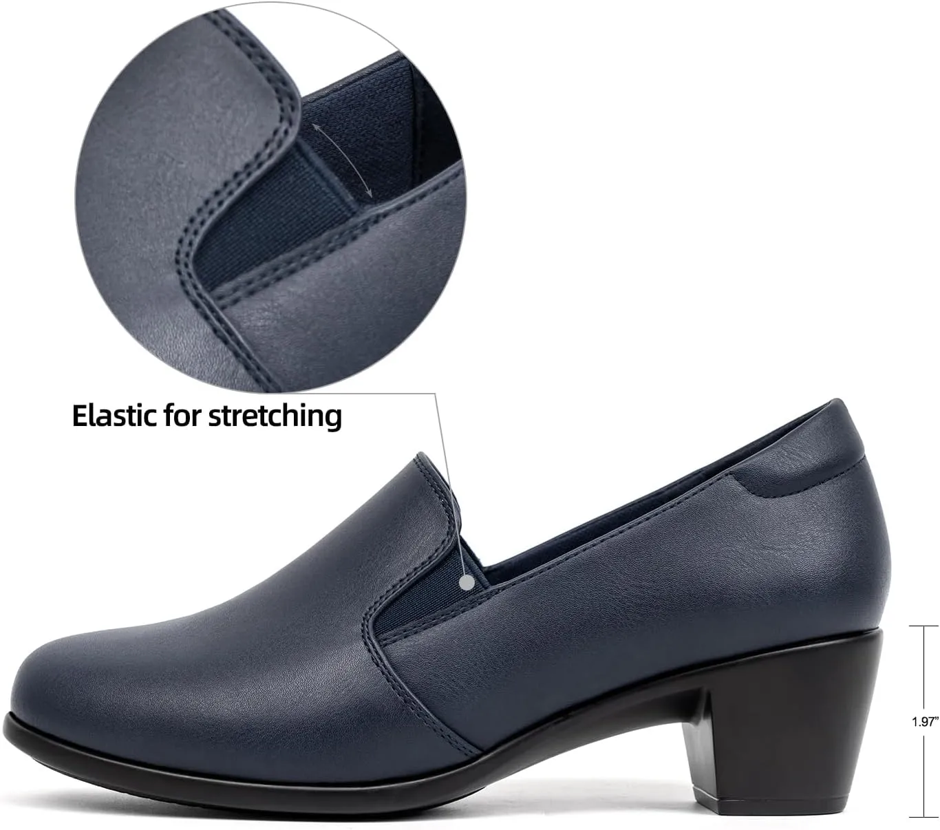 VJH confort Women’s Heeled Shoes, Comfortable Elastic Low Block Chunky Heels Pumps