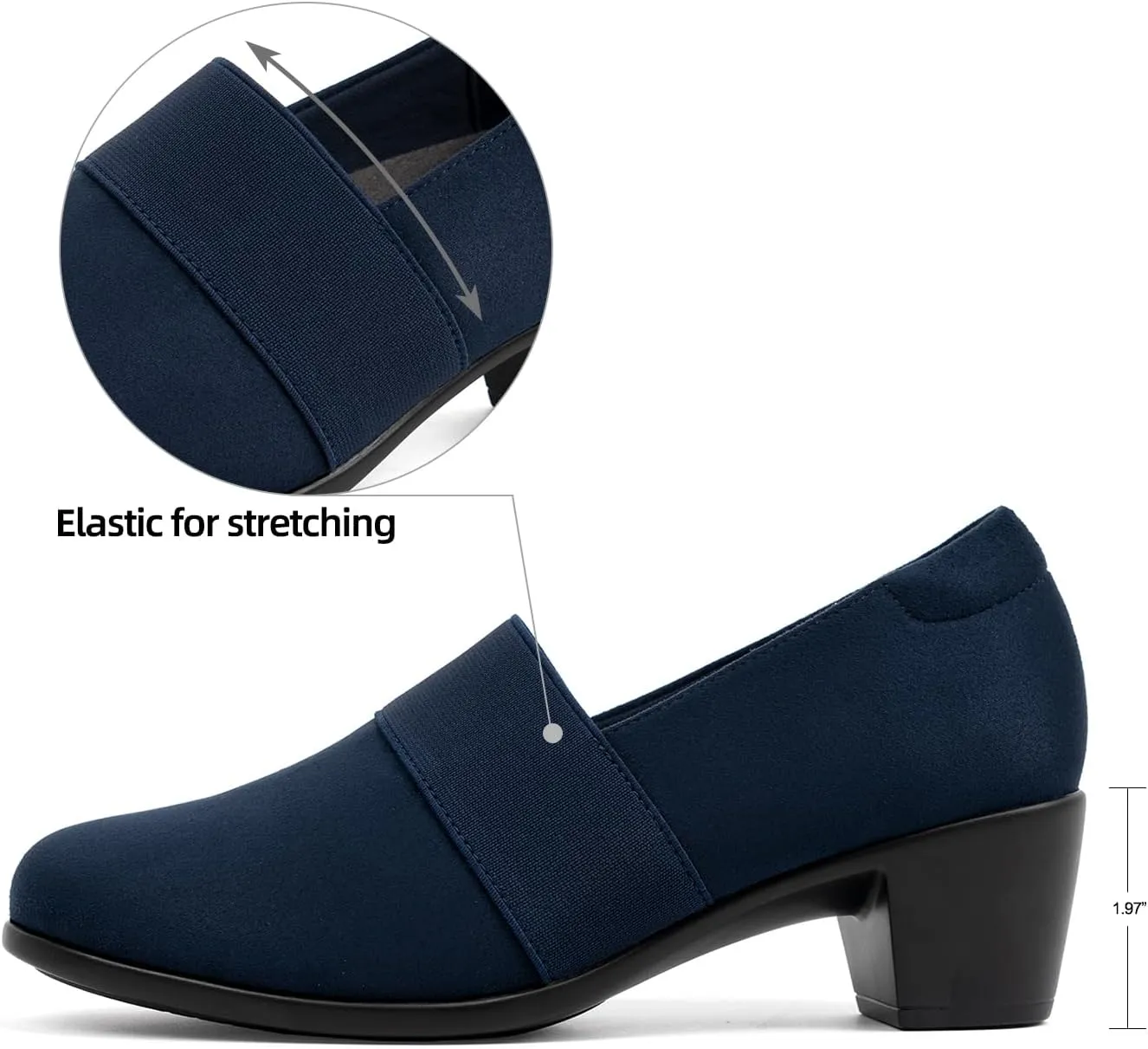 VJH confort Women’s Heeled Shoes, Comfortable Elastic Low Block Chunky Heels Pumps