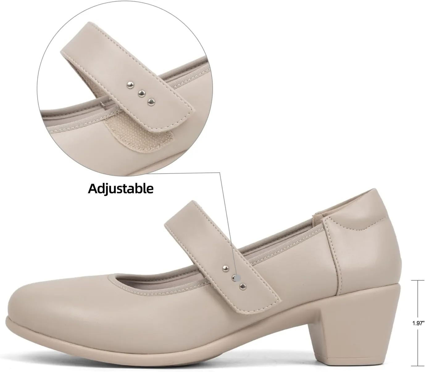 VJH confort Women's Mary Jane Pumps Low Block Chunky Heel Round Toe Dress Work Comfortable Shoes
