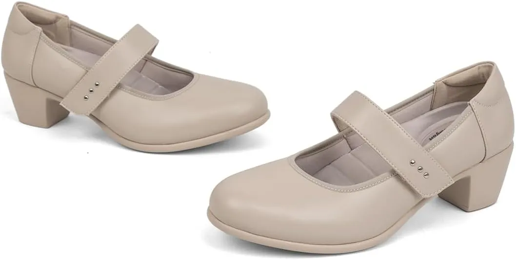VJH confort Women's Mary Jane Pumps Low Block Chunky Heel Round Toe Dress Work Comfortable Shoes