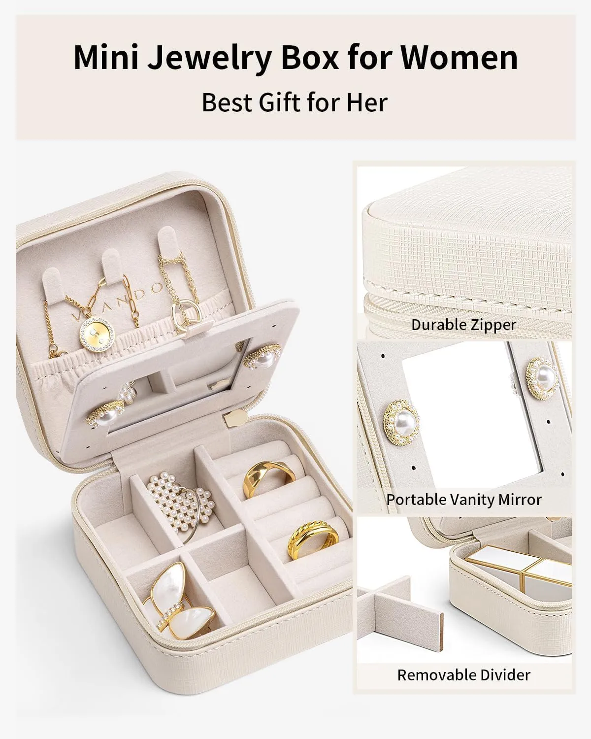 Vlando Travel Jewelry Box, Small Jewelry Travel Organizer Case for Girls Women - white Mirror*6 pack