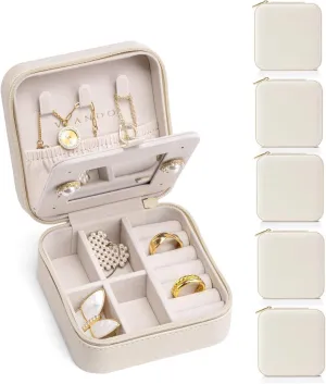 Vlando Travel Jewelry Box, Small Jewelry Travel Organizer Case for Girls Women - white Mirror*6 pack