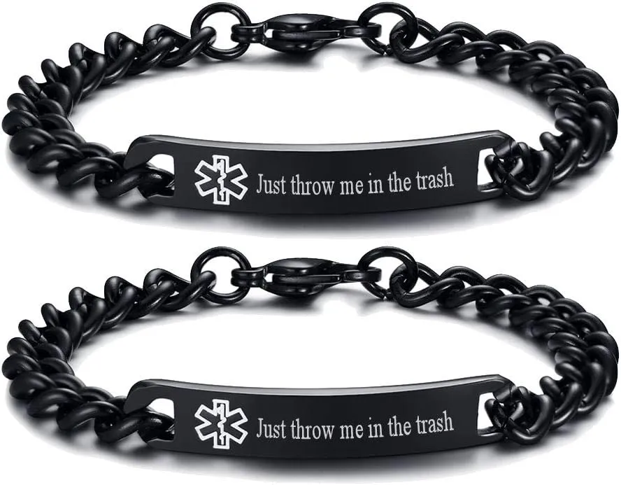 VNOX Just Throw me in The Trash Mens Womens 8MM Stainless Steel ID Tag Medical Alert Emergency Bracelet,8 inches